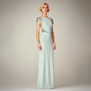 Mignon Baby Blue Beaded Bateau Gown